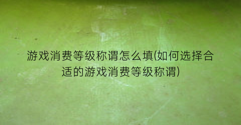 “游戏消费等级称谓怎么填(如何选择合适的游戏消费等级称谓)