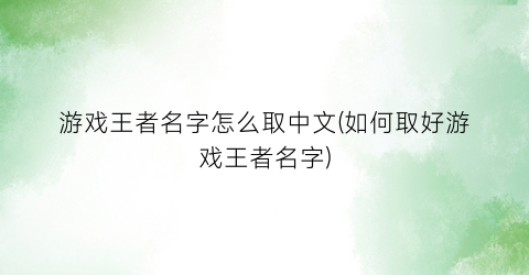 “游戏王者名字怎么取中文(如何取好游戏王者名字)