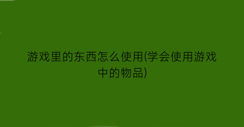 “游戏里的东西怎么使用(学会使用游戏中的物品)