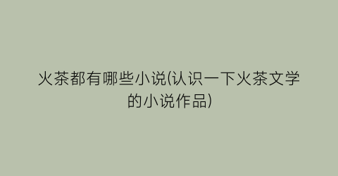 火茶都有哪些小说(认识一下火茶文学的小说作品)