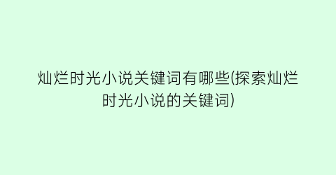 灿烂时光小说关键词有哪些(探索灿烂时光小说的关键词)