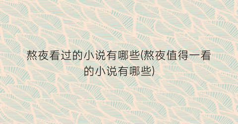 熬夜看过的小说有哪些(熬夜值得一看的小说有哪些)