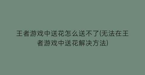 “王者游戏中送花怎么送不了(无法在王者游戏中送花解决方法)