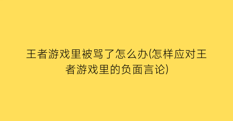 “王者游戏里被骂了怎么办(怎样应对王者游戏里的负面言论)