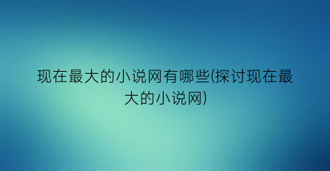 现在最大的小说网有哪些(探讨现在最大的小说网)