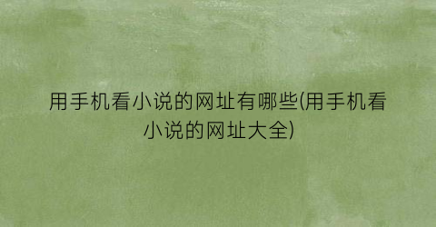 用手机看小说的网址有哪些(用手机看小说的网址大全)