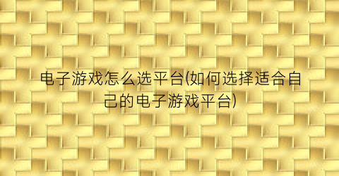 “电子游戏怎么选平台(如何选择适合自己的电子游戏平台)