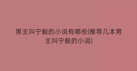 男主叫宁毅的小说有哪些(推荐几本男主叫宁毅的小说)