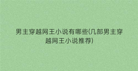 男主穿越网王小说有哪些(几部男主穿越网王小说推荐)