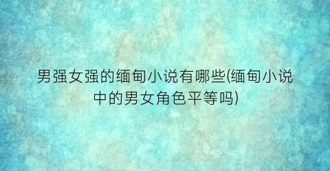 男强女强的缅甸小说有哪些(缅甸小说中的男女角色平等吗)