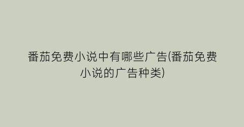 番茄免费小说中有哪些广告(番茄免费小说的广告种类)
