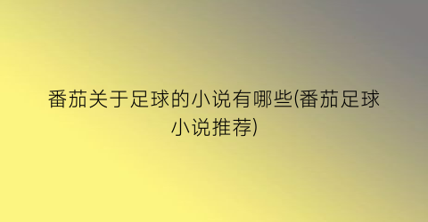 番茄关于足球的小说有哪些(番茄足球小说推荐)