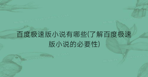 百度极速版小说有哪些(了解百度极速版小说的必要性)