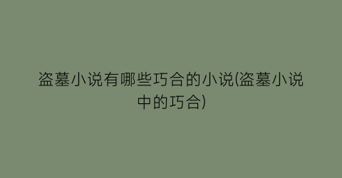 盗墓小说有哪些巧合的小说(盗墓小说中的巧合)