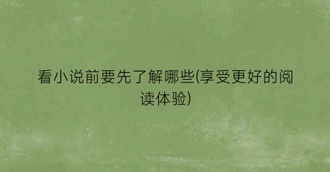 看小说前要先了解哪些(享受更好的阅读体验)