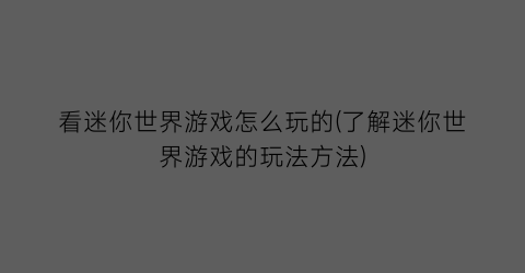 “看迷你世界游戏怎么玩的(了解迷你世界游戏的玩法方法)