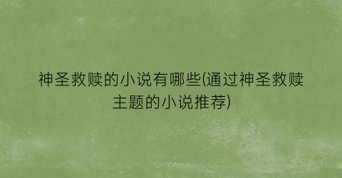 神圣救赎的小说有哪些(通过神圣救赎主题的小说推荐)