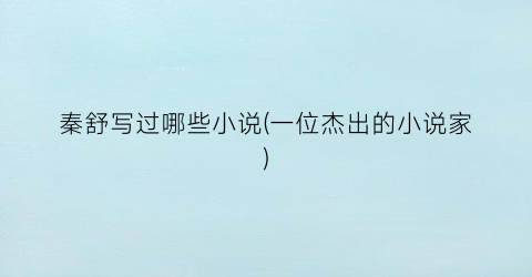 秦舒写过哪些小说(一位杰出的小说家)