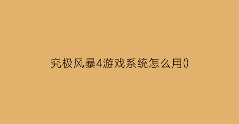 究极风暴4游戏系统怎么用()