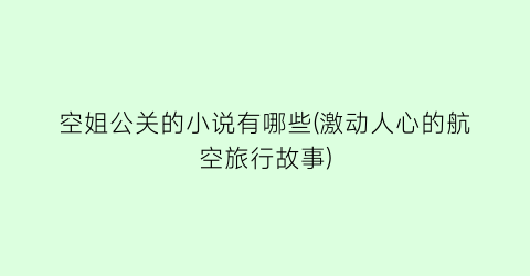 空姐公关的小说有哪些(激动人心的航空旅行故事)