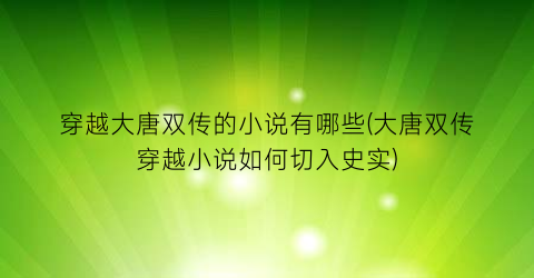 穿越大唐双传的小说有哪些(大唐双传穿越小说如何切入史实)