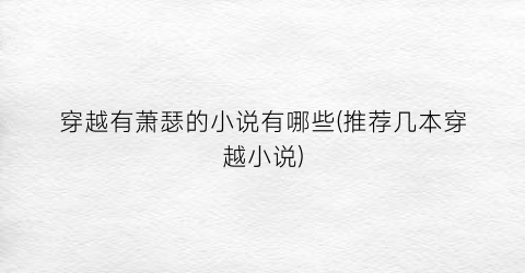 穿越有萧瑟的小说有哪些(推荐几本穿越小说)