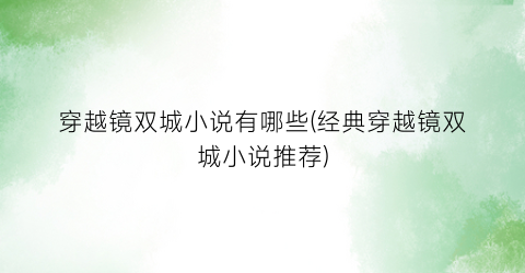 穿越镜双城小说有哪些(经典穿越镜双城小说推荐)