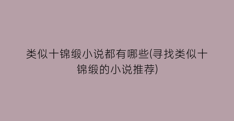 类似十锦缎小说都有哪些(寻找类似十锦缎的小说推荐)