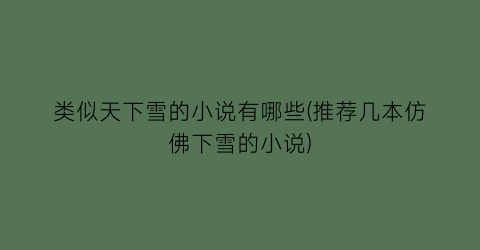 类似天下雪的小说有哪些(推荐几本仿佛下雪的小说)