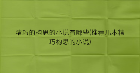 精巧的构思的小说有哪些(推荐几本精巧构思的小说)