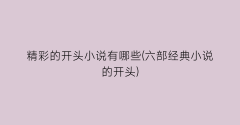 精彩的开头小说有哪些(六部经典小说的开头)