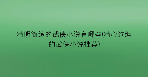 精明简练的武侠小说有哪些(精心选编的武侠小说推荐)