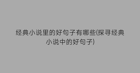 经典小说里的好句子有哪些(探寻经典小说中的好句子)