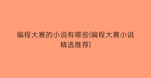 编程大赛的小说有哪些(编程大赛小说精选推荐)