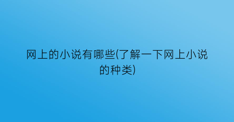 网上的小说有哪些(了解一下网上小说的种类)