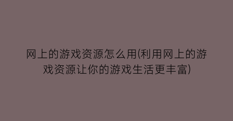 “网上的游戏资源怎么用(利用网上的游戏资源让你的游戏生活更丰富)