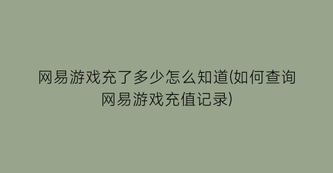 “网易游戏充了多少怎么知道(如何查询网易游戏充值记录)