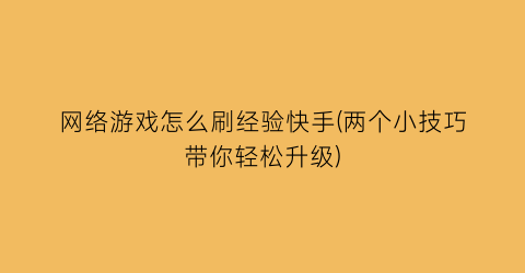 “网络游戏怎么刷经验快手(两个小技巧带你轻松升级)