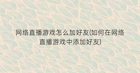 “网络直播游戏怎么加好友(如何在网络直播游戏中添加好友)