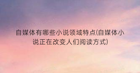 自媒体有哪些小说领域特点(自媒体小说正在改变人们阅读方式)