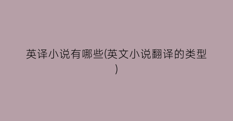 英译小说有哪些(英文小说翻译的类型)