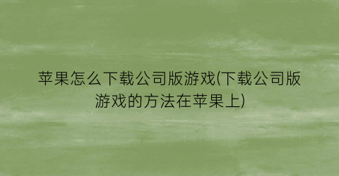 苹果怎么下载公司版游戏(下载公司版游戏的方法在苹果上)