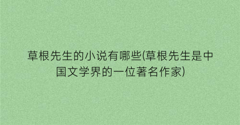草根先生的小说有哪些(草根先生是中国文学界的一位著名作家)