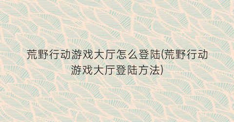 “荒野行动游戏大厅怎么登陆(荒野行动游戏大厅登陆方法)