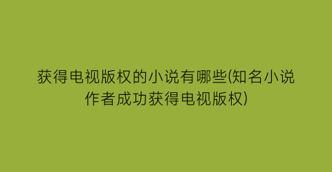 获得电视版权的小说有哪些(知名小说作者成功获得电视版权)