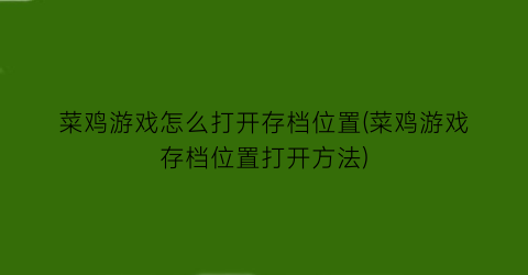 菜鸡游戏怎么打开存档位置(菜鸡游戏存档位置打开方法)