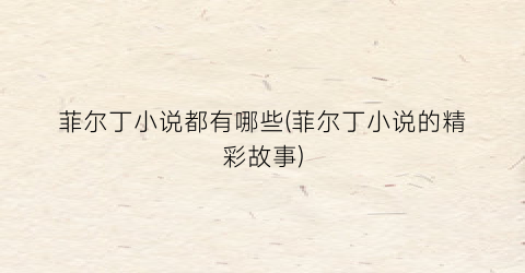 菲尔丁小说都有哪些(菲尔丁小说的精彩故事)