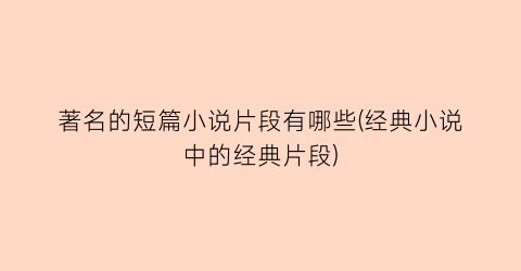 著名的短篇小说片段有哪些(经典小说中的经典片段)