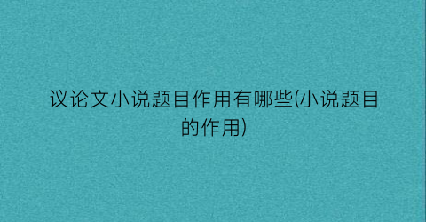 议论文小说题目作用有哪些(小说题目的作用)