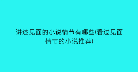 讲述见面的小说情节有哪些(看过见面情节的小说推荐)